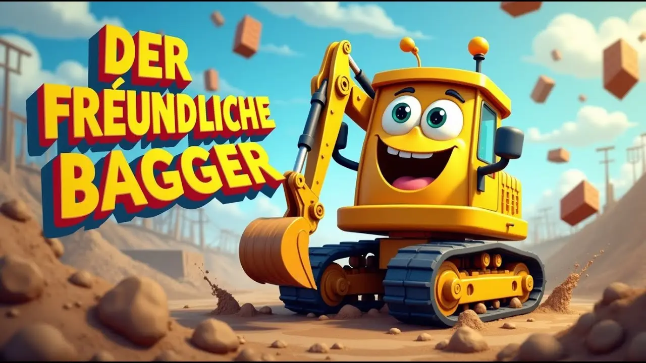 Der freundliche Bagger auf der Baustelle