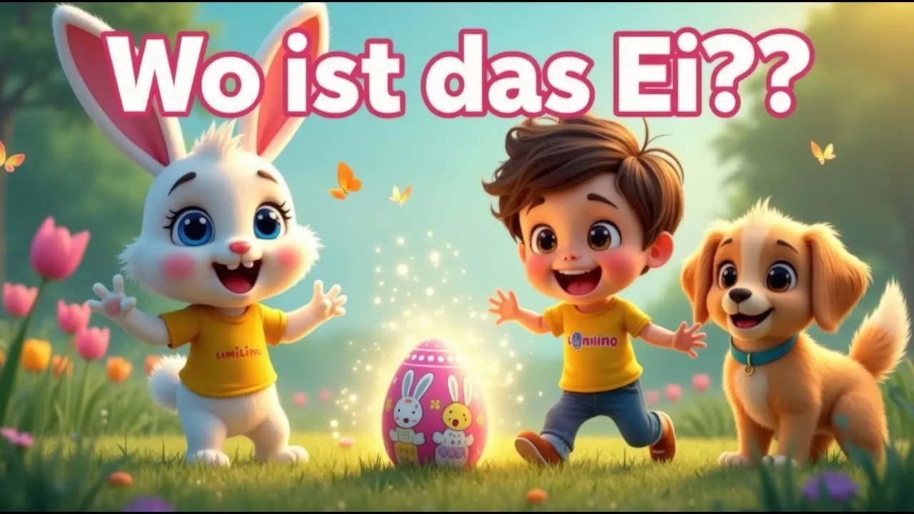 Ein kleiner Hase sucht beim Hoppel-Tanz ein Osterei