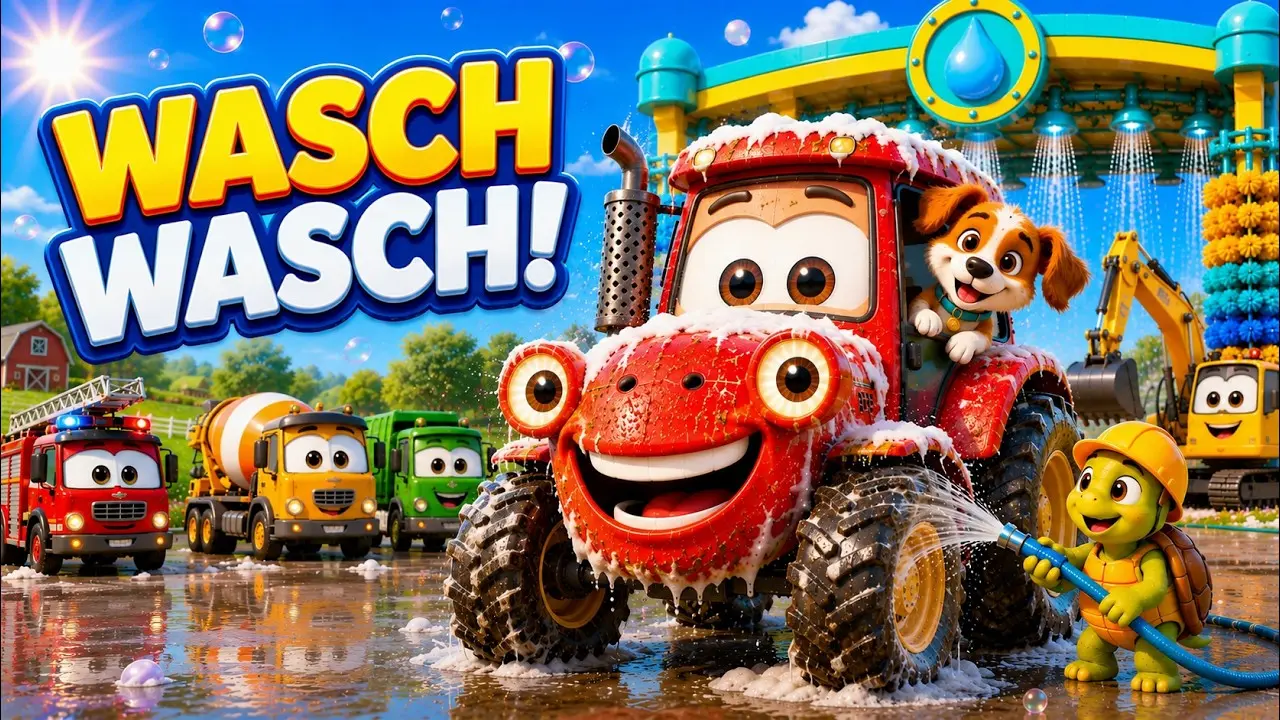 Der freundliche Traktor und seine Freunde in der Waschstraße